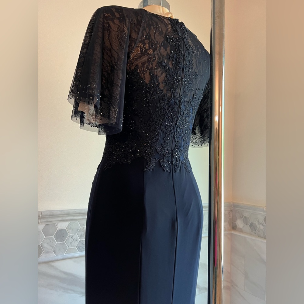 New XSCAPE Lace Embellished Corset Flatter Mermaid Navy Gown Sz 6/8 - Picture 10 of 13